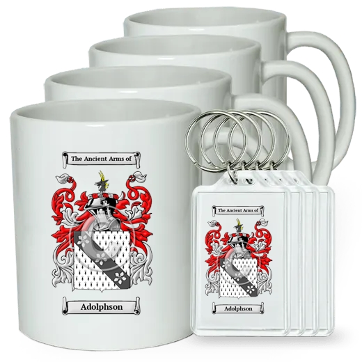 Adolphson Set of 4 Coffee Mugs and Keychains