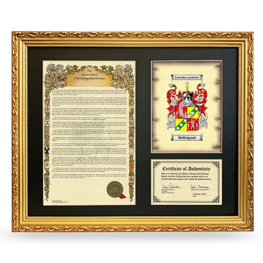 McKeigynd Framed Surname History and Coat of Arms- Gold