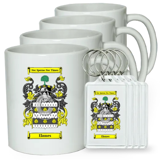 Elames Set of 4 Coffee Mugs and Keychains