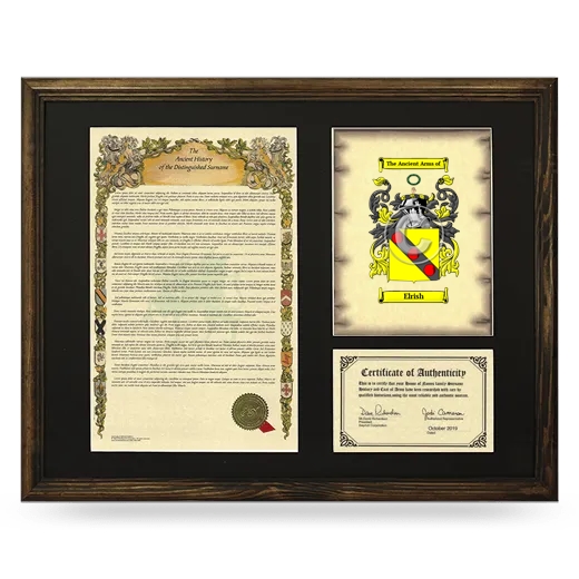 Elrish Framed Surname History and Coat of Arms - Brown