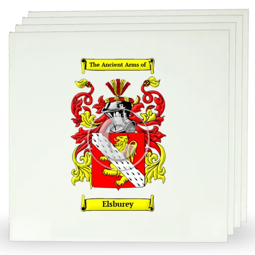 Elsburey Set of Four Large Tiles with Coat of Arms