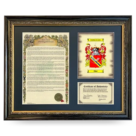 Eliot Framed Surname History and Coat of Arms- Heirloom