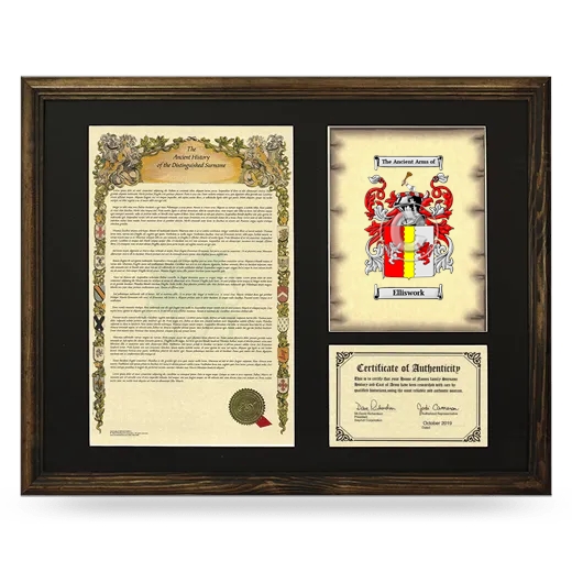 Elliswork Framed Surname History and Coat of Arms - Brown