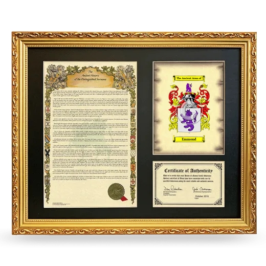 Emmond Framed Surname History and Coat of Arms- Gold