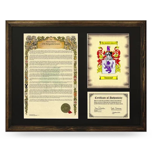 Emmond Framed Surname History and Coat of Arms - Brown