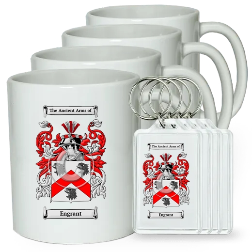 Engrant Set of 4 Coffee Mugs and Keychains