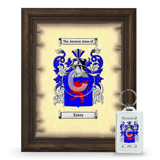 Estes Framed Coat of Arms and Keychain - Brown