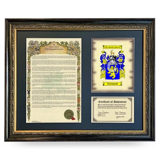 Eavensand Framed Surname History and Coat of Arms- Heirloom