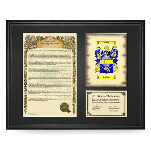 Eveline Framed Surname History and Coat of Arms - Black