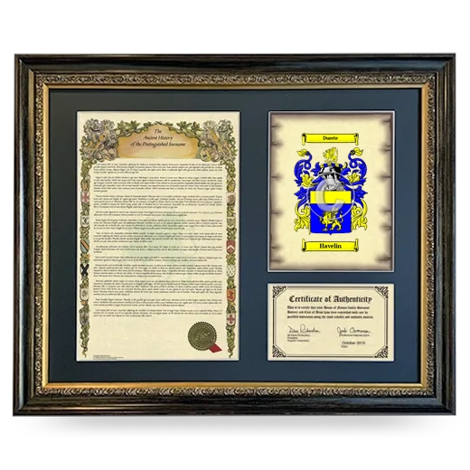 Havelin Framed Surname History and Coat of Arms- Heirloom