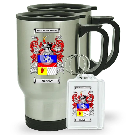 McKelvy Pair of Travel Mugs and pair of Keychains