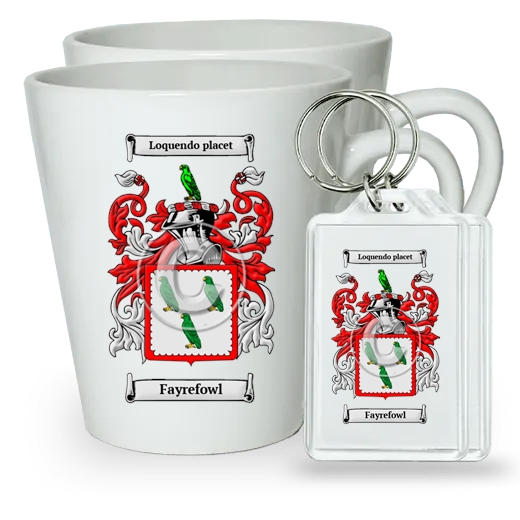 Fayrefowl Pair of Latte Mugs and Pair of Keychains