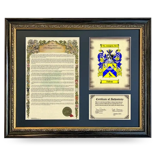 Falcon Framed Surname History and Coat of Arms- Heirloom