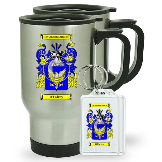 O'Falvey Pair of Travel Mugs and pair of Keychains