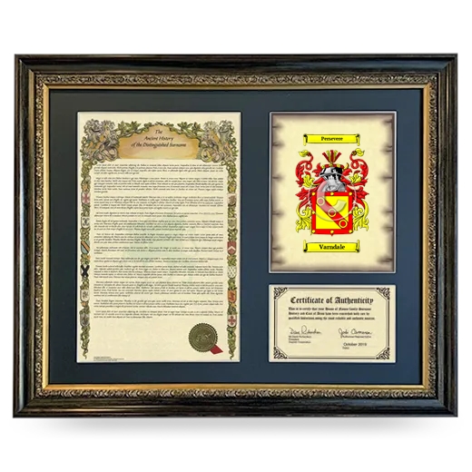 Varndale Framed Surname History and Coat of Arms- Heirloom