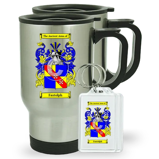 Fastolph Pair of Travel Mugs and pair of Keychains