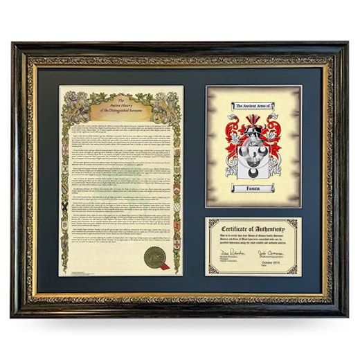 Fauns Framed Surname History and Coat of Arms- Heirloom