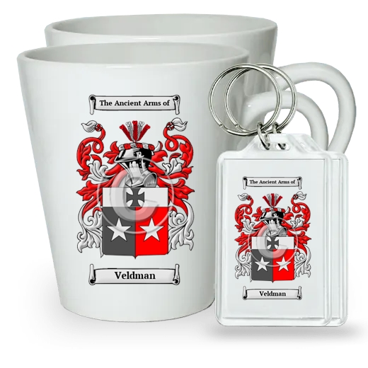 Veldman Pair of Latte Mugs and Pair of Keychains