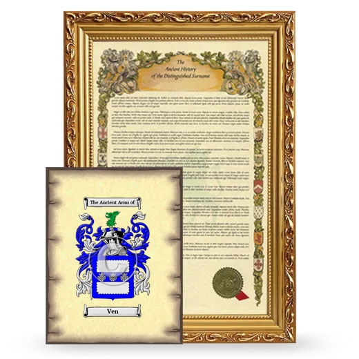 Ven Framed History and Coat of Arms Print - Gold