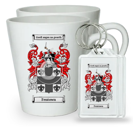 Fentown Pair of Latte Mugs and Pair of Keychains