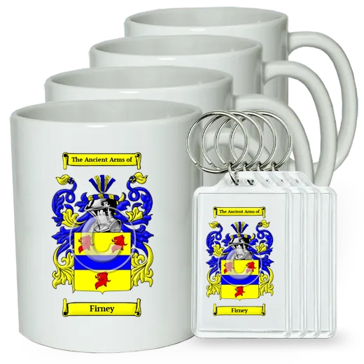 Firney Set of 4 Coffee Mugs and Keychains