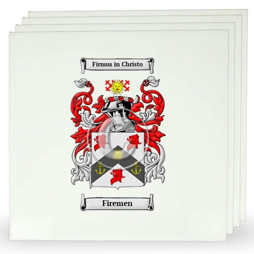 Firemen Set of Four Large Tiles with Coat of Arms