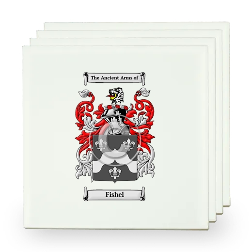 Fishel Set of Four Small Tiles with Coat of Arms