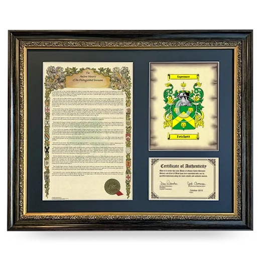 Fetchett Framed Surname History and Coat of Arms- Heirloom