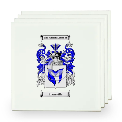 Flamville Set of Four Small Tiles with Coat of Arms