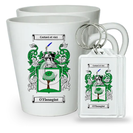 O'Flanagint Pair of Latte Mugs and Pair of Keychains