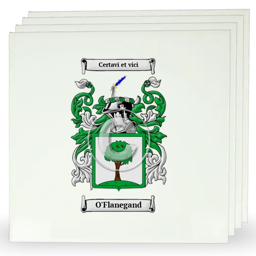 O'Flanegand Set of Four Large Tiles with Coat of Arms