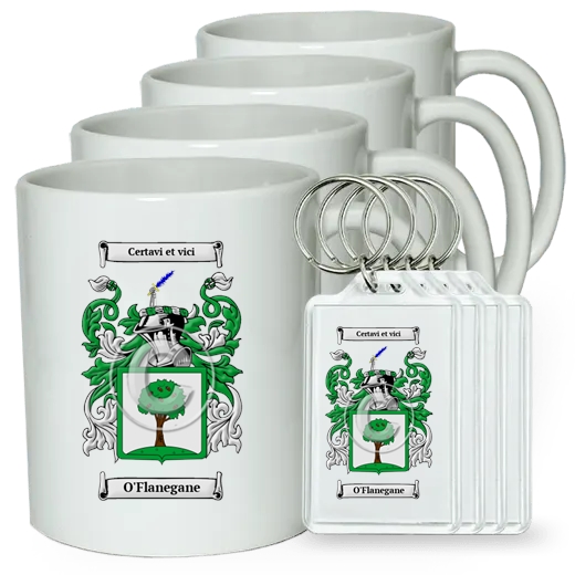 O'Flanegane Set of 4 Coffee Mugs and Keychains