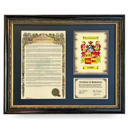 Lewillint Framed Surname History and Coat of Arms- Heirloom