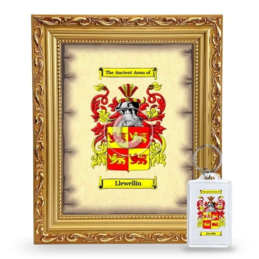 Llewellin Framed Coat of Arms and Keychain - Gold