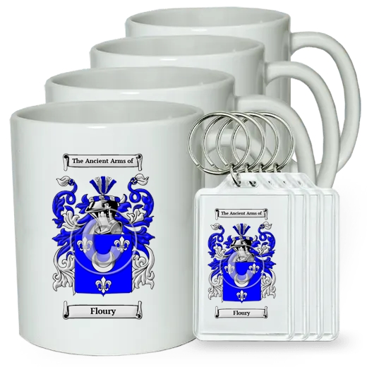 Floury Set of 4 Coffee Mugs and Keychains