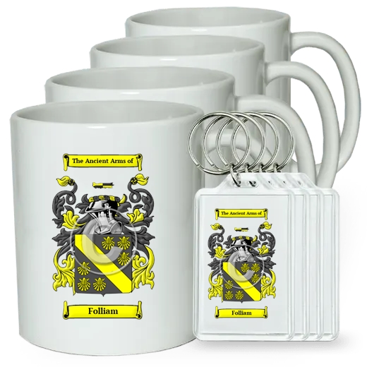 Folliam Set of 4 Coffee Mugs and Keychains