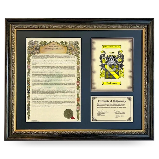 Foulchamp Framed Surname History and Coat of Arms- Heirloom