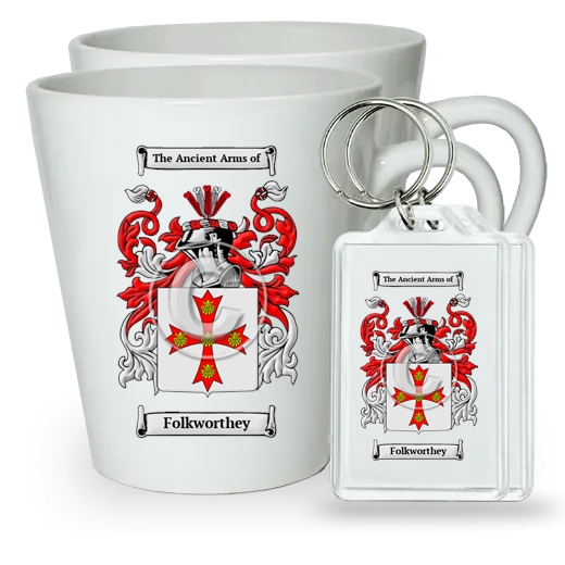 Folkworthey Pair of Latte Mugs and Pair of Keychains