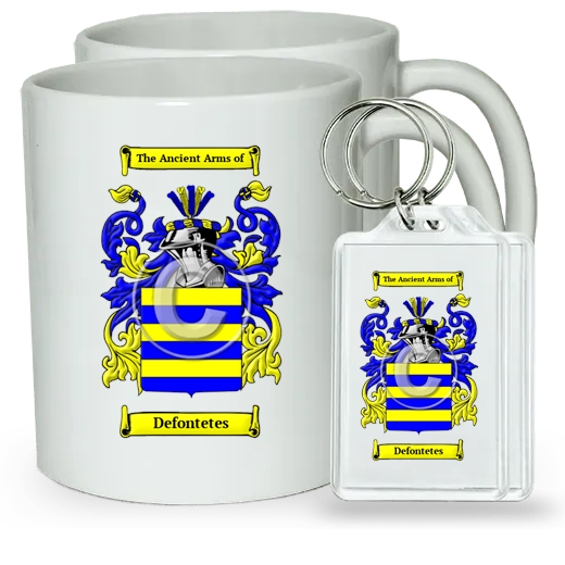 Defontetes Pair of Coffee Mugs and Pair of Keychains