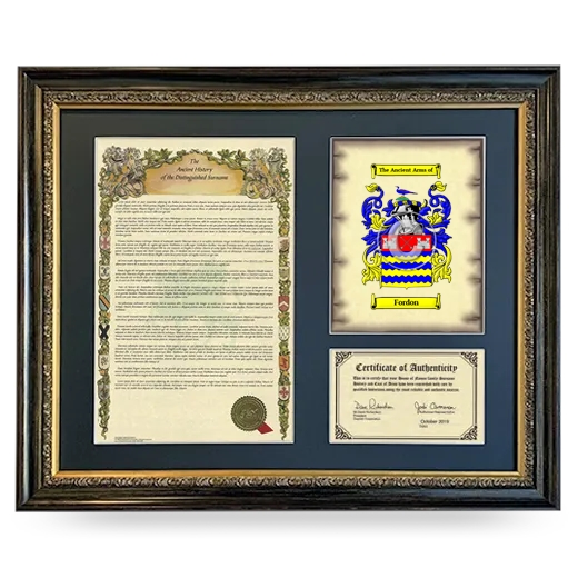 Fordon Framed Surname History and Coat of Arms- Heirloom