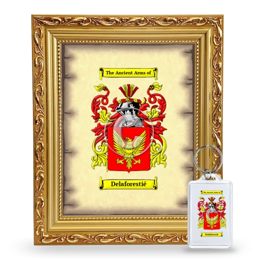 Delaforestié Framed Coat of Arms and Keychain - Gold