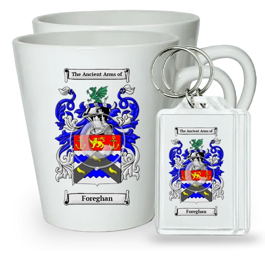 Foreghan Pair of Latte Mugs and Pair of Keychains