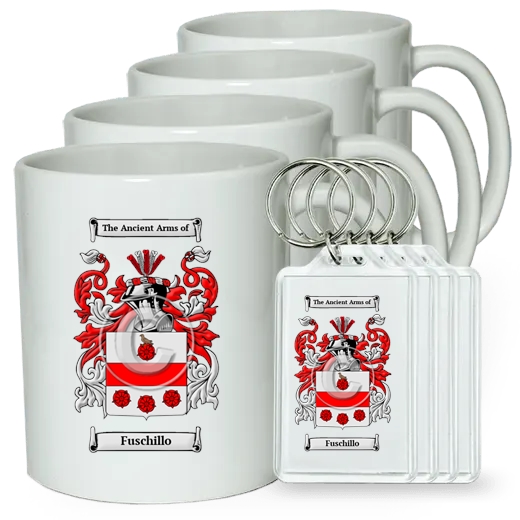 Fuschillo Set of 4 Coffee Mugs and Keychains