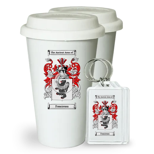 Foucreau Pair of Ceramic Tumblers with Lids and Keychains