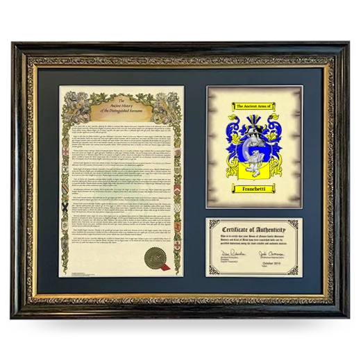 Franchetti Framed Surname History and Coat of Arms- Heirloom