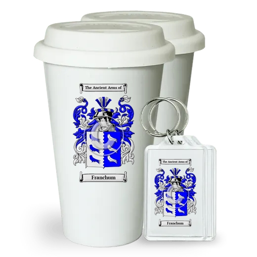 Franchum Pair of Ceramic Tumblers with Lids and Keychains