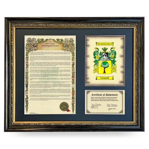 Fresnault Framed Surname History and Coat of Arms- Heirloom