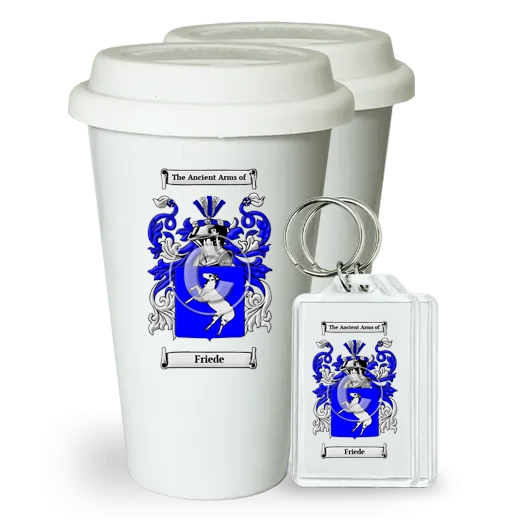 Friede Pair of Ceramic Tumblers with Lids and Keychains