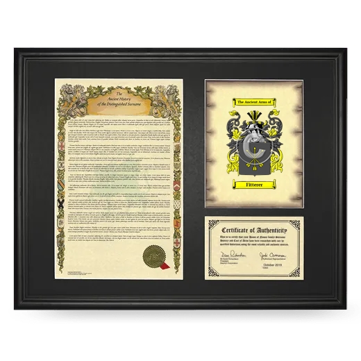 Fitterer Framed Surname History and Coat of Arms - Black