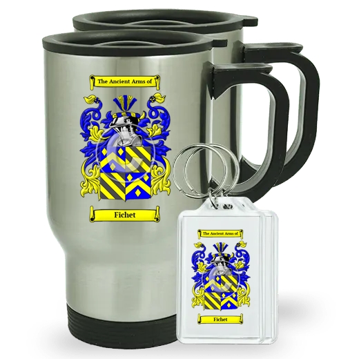 Fichet Pair of Travel Mugs and pair of Keychains